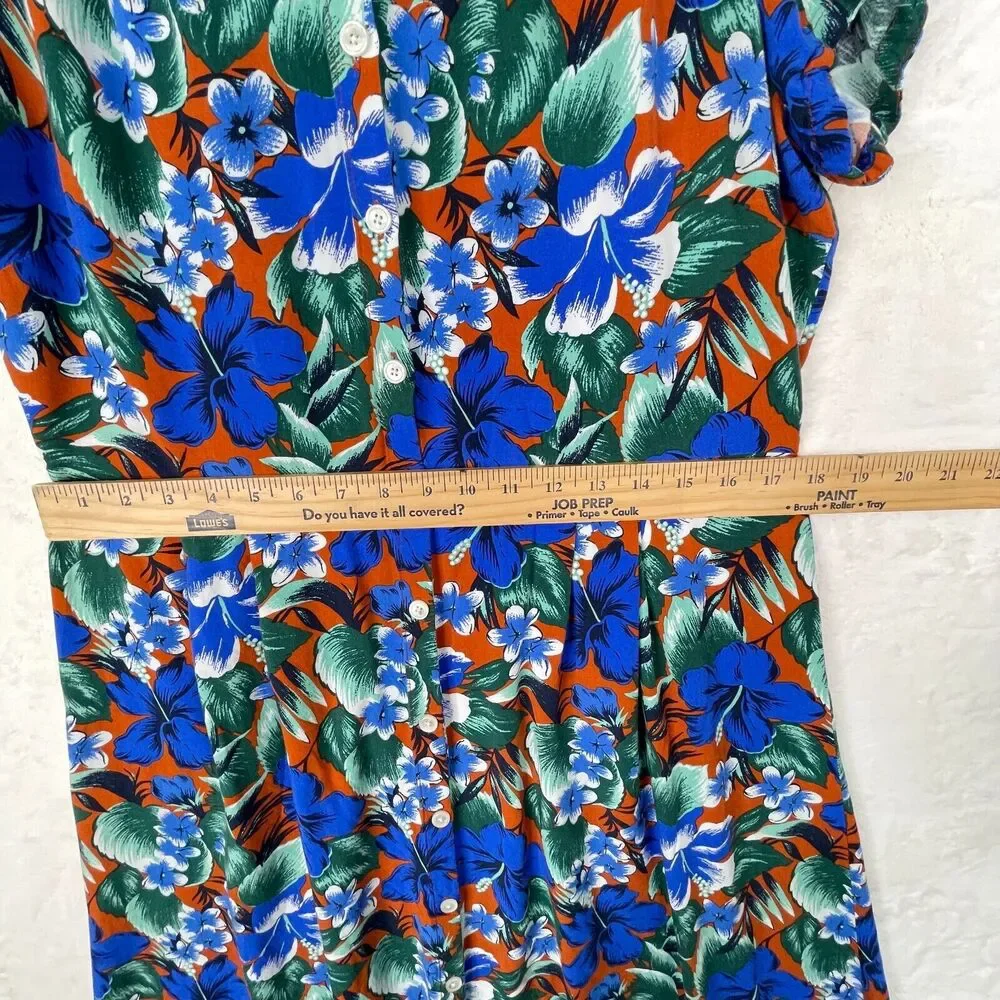 J Crew Maxi Dress Womens Large Blue Multi Floral Botanical Boho Short Sleeves - Picture 7 of 14